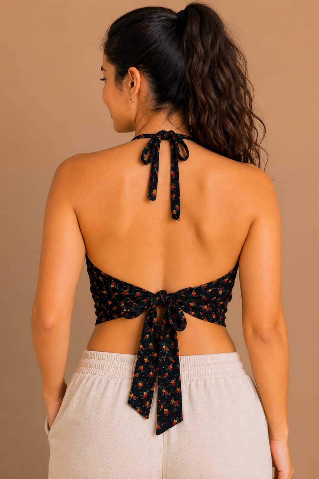 Ivearaa Midnight Bloom Women Floral Print Premium Rayon Halter Neck Crop Top