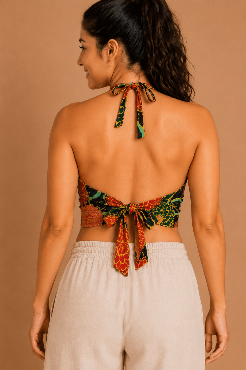 Ivearaa Sunset Garden Women Floral Print Premium Rayon Halter Neck Crop Top