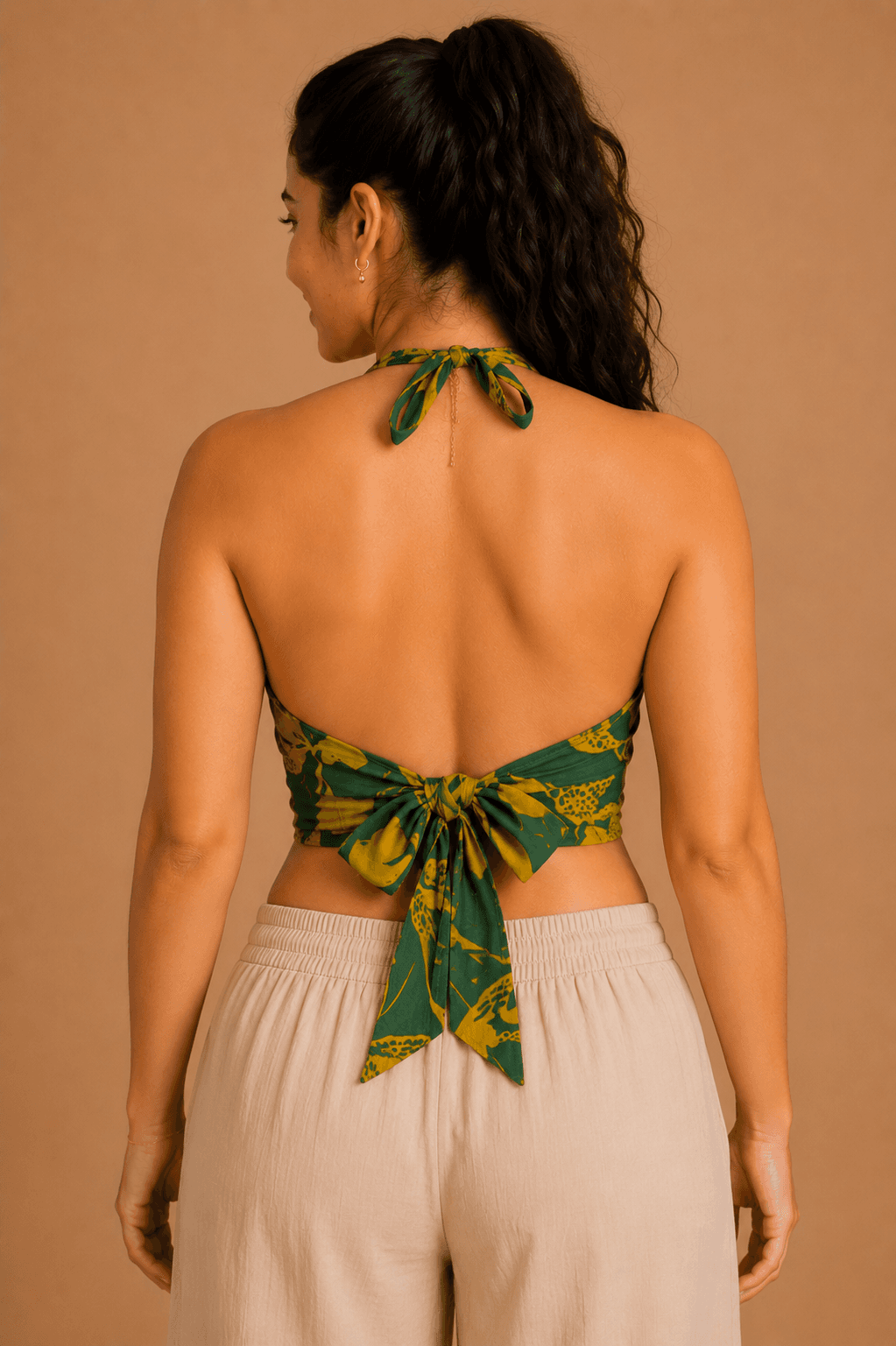 Ivearaa Sunshine Tropic Women Tropical Print Premium Rayon Halter Neck Crop Top