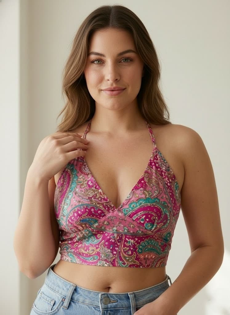 Ivearaa Rose Paisley Women Paisley Print Premium Kasturi Silk Halter Neck Crop Top
