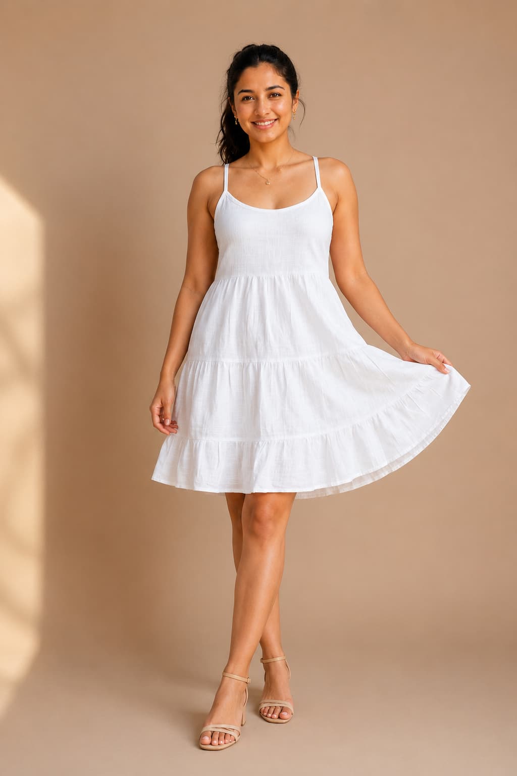 White Ivory Cloud Pure Cotton Tiered Mini Dress - Ivearaa